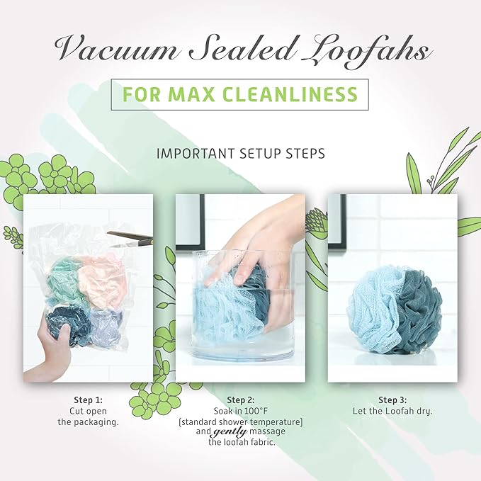 Spongentle Dual Texture Deep Cleansing Loofah Sponge for Radiant Skin, Pack of 4, Bath and Shower, Exfoliating Body Scrubber, Beautiful Colors for Women and Men-VivaGrace Women