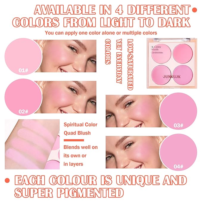 Blush Palette,Shimmer Silky Matte Blush Powder Palette,Professional Cute Face Contour Highlighter Blush Palette with Blush Makeup Brush 02-VivaGrace Women