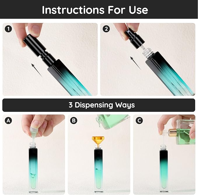 Segbeauty 0.34oz Refillable Perfume Bottle Travel, 5 Pack Glass Spray Bottles for Perfume, 10ml Empty Mini Fine Mist Cologne Travel Bottle, Portable Cologne Sprayer Atomizer with Refill Tool Kit-VivaGrace Women