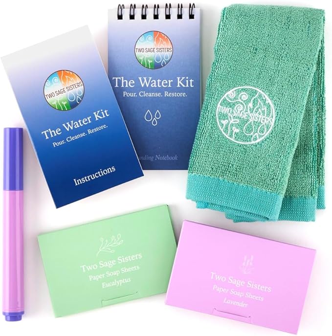 The Water Kit by Two Sage Sisters - Self Care Kit with Soap Sheets, Notebook, Marker, and Washcloth, Bath Shower Sets for Meditation and Relaxation, Mini Spa Kit Self Care Box for Women and Men-VivaGrace Women