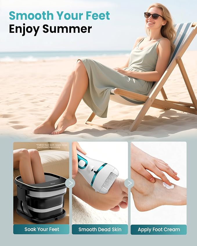 PUBOO Foot Callus Remover Electric 10000 RPM 3-Speed IPX7 Rechargeable Pedicure Kit for Hard Skin Women & Men. Portable Multi-Roller File Grinder Sander Scrubber with LED Display for Wet & Dry Feet-VivaGrace Women