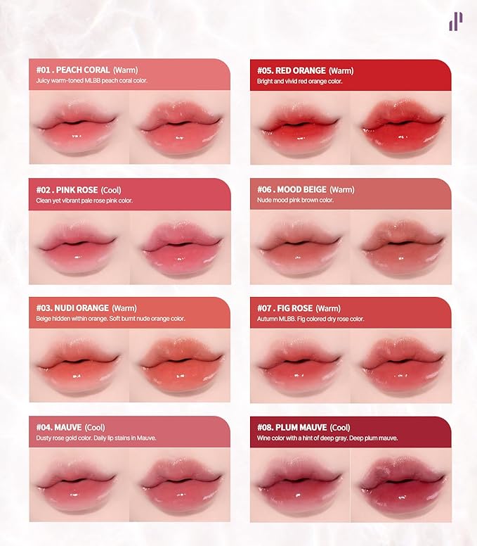 Heart Percent Dote On Mood Pure Glow Tint, Watery & Lightweight Moisturizing Lip Stain Long Lasting Liquid Lipstick 6.8g, #03. Nudi Orange-VivaGrace Women