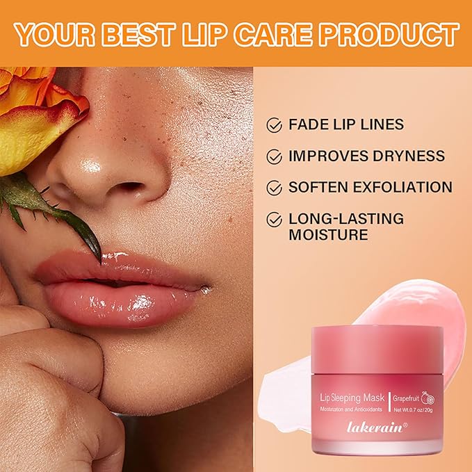 Lip Mask Sleeping,Nourish Hydrate Lip Mask,Lip Oil,Lip Balm, Lip Skin Care,Hydrating, Moisturizing Lip Lines Night Sleep Anti-chapped Lip Cream (Grapefruit)-VivaGrace Women