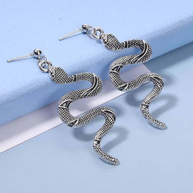 Punk Snake Earrings Silver Snake Dangle Earrings Serpent Drop Earrings Gothic Earrings Jewelry for Women and Girls-VivaGrace Women