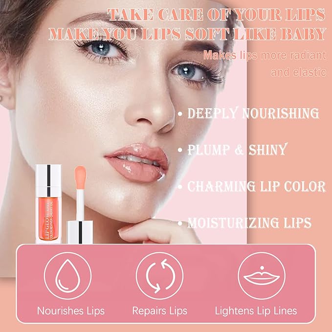 Lip Oil Hydrating Tinted Lip Balm, Plump Lip Gloss Lip Care Transparent Toot Lip Oil Tinted, Glass Lip Glow Oil Fresh Texture & Non-sticky, Nourishing Repairing Lightening Lip Lines Lip Care (001#)-VivaGrace Women