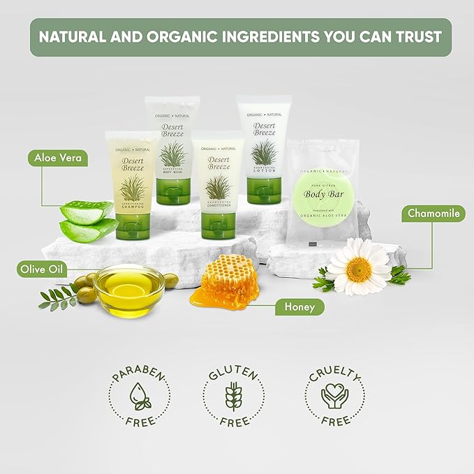 Amenity & Accessory Kit | 1 oz Travel Size Shampoo, Conditioner, Lotion, Body Wash, Body Bar, Cleansing Bar, Shave & Dental Sets, Make-Up Remover Wipes, & Vanity Kit | 1 set per case-VivaGrace Women