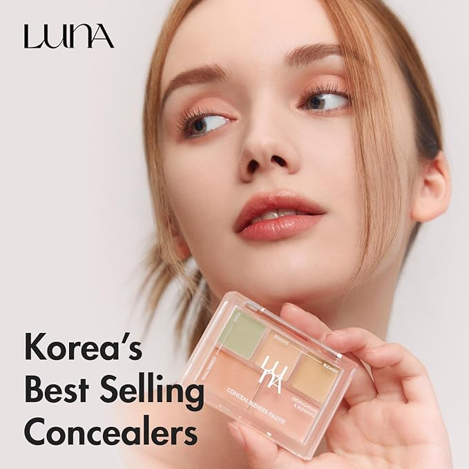 LUNA Conceal Blender Palette 5-in-1 Color Correcting and Concealing Makeup with Beige, Green, Vanila, Medium Peach and Pure Bright Buildable Coverage for Redness, Dark Circles and Blemishes-VivaGrace Women