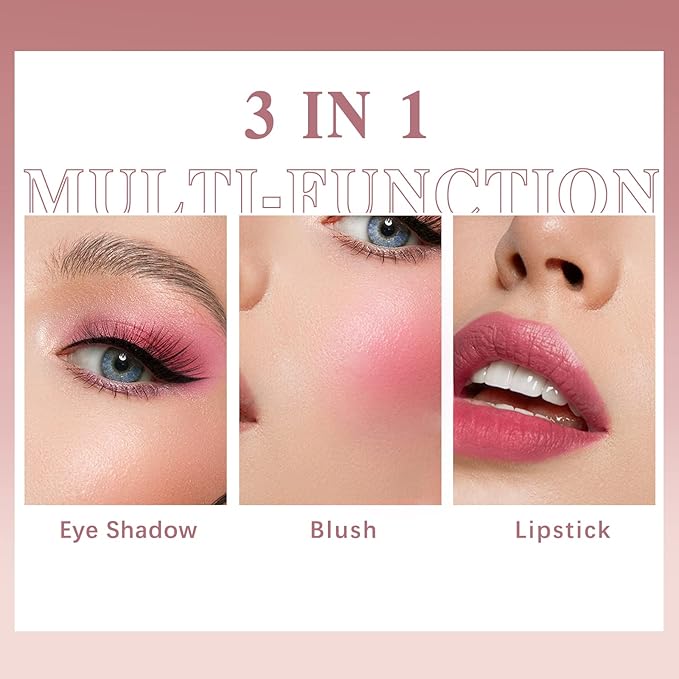 Cream Blush Stick for Cheeks Makeup, Waterproof Face Blush Stick Multi-Use Lip and Cheek Tint, Matte Finish Easy to Blend Lightweight Natural Cream Blusher Makeup for All Skin Tones-Cherry Pink-VivaGrace Women