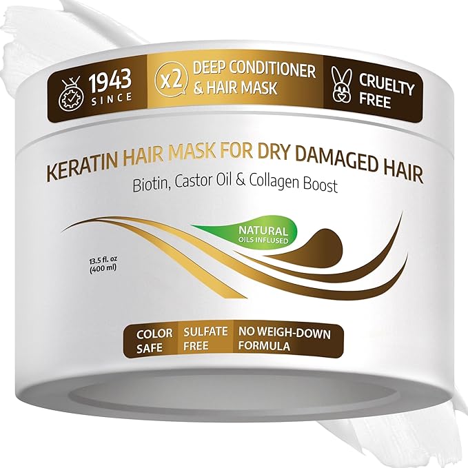 VITAMINS hair cosmetics Keratin Hair Mask - Deep Repair Conditioner with Biotin & Castor Oil - For Damaged, Dry, Curly, Straight, Thin & Fine Hair - Intense Collagen Protein Treatment-VivaGrace Women