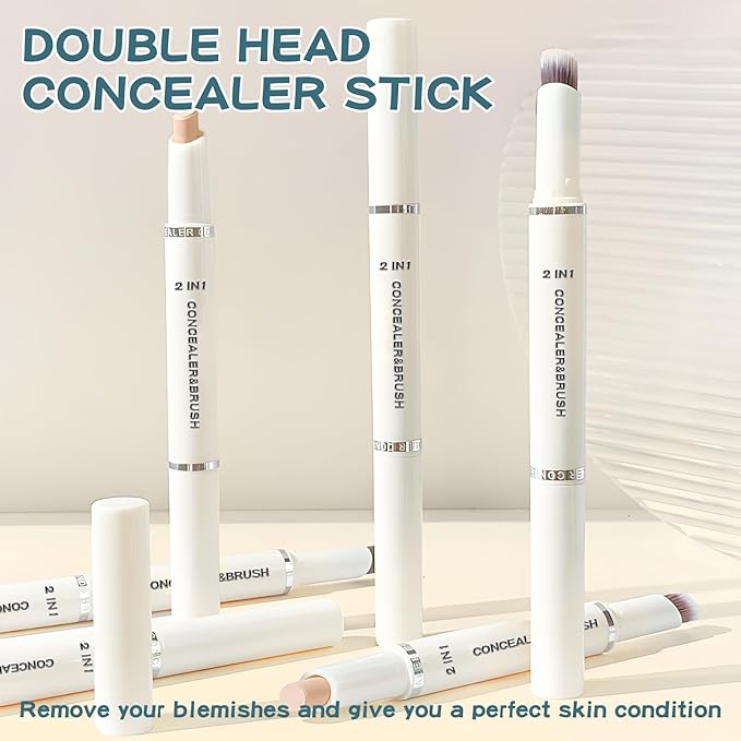 Concealer Stick Full Coverage, Cream Color Corrector Makeup, Dual Ended Conceal Pen with Brush, Waterproof Matte Eraser Dark Circles, Blemish, Pores, Spots Buildable for All Skin Types- Natural-VivaGrace Women