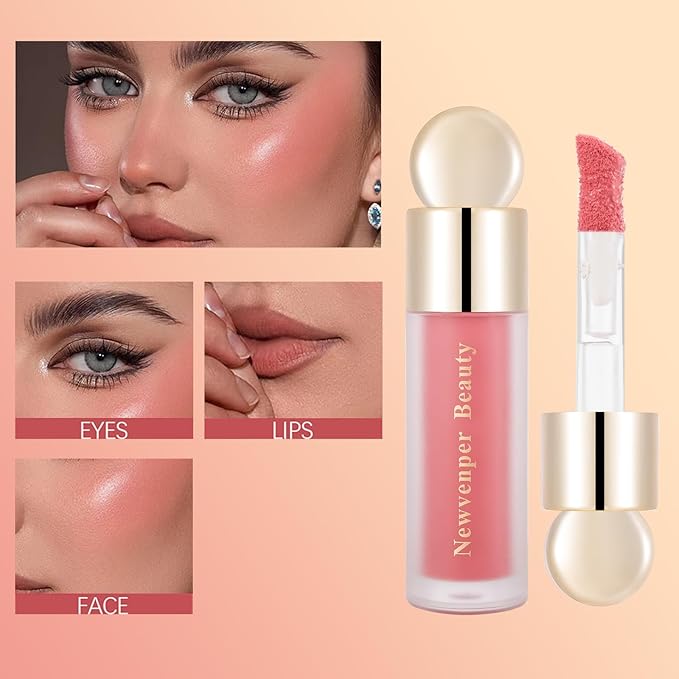 Liquid Highlighter, Liquid Blush with Face Brush Long Lasting Smooth Lightweight Smudge Proof Blush+ Highlighter-VivaGrace Women