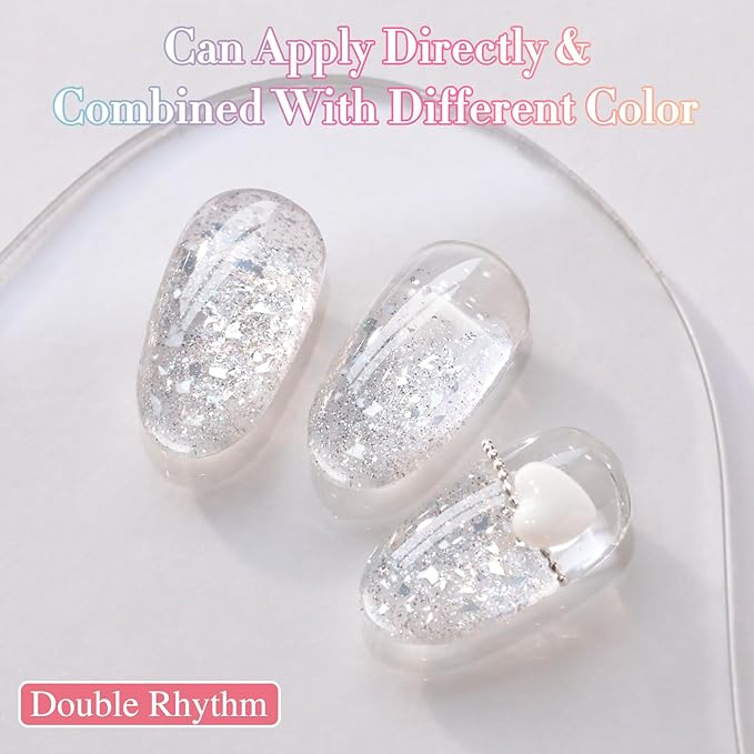 Double Rhythm 0.5Oz Glitter Gel Polish Shimmer Reflective Color for Nail Art Salon DIY Soak Off 15ml Nail Lamp Gel Polish at Home (Clear Silver-B1162)