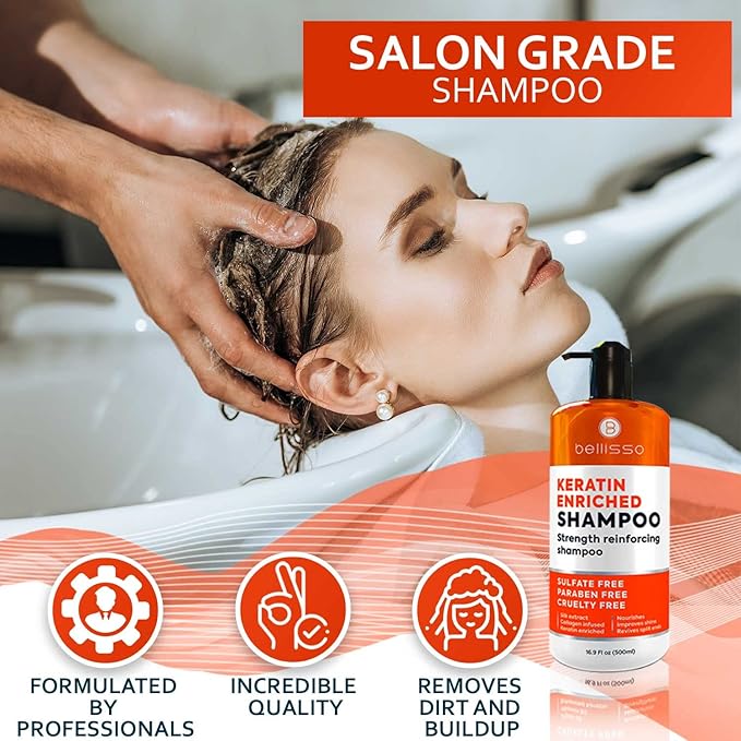 Keratin Enriched Shampoo - Sulfate and Paraben Free - Anti Frizz Treatment for Women and Men – Professional Salon Grade Repair Formula with Silk Protein for Dry, Frizzy Damaged and Color Treated Hair-VivaGrace Women