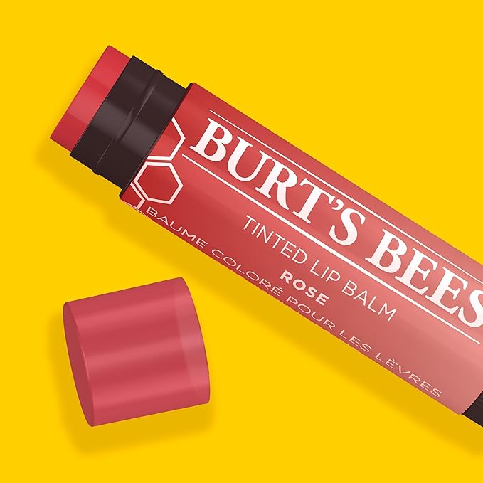 Burt's Bees Lip Tint Balm with Long Lasting 2 in 1 Duo Tinted Balm Formula, Color Infused with Deeply Hydrating Shea Butter for a Natural Looking Buildable Finish, Petal Rose (2-Pack)-VivaGrace Women