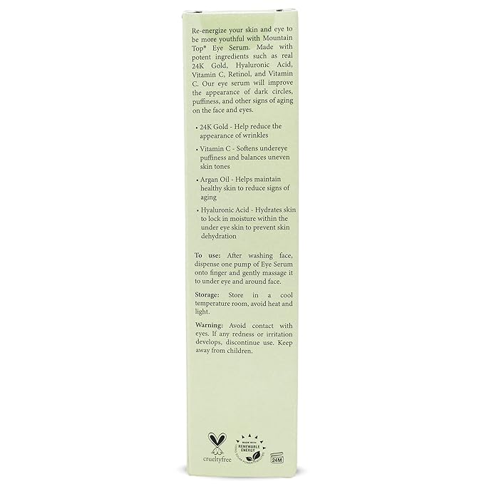 MOUNTAIN TOP Eye Serum Infused with 24K Gold, Vitamin C, Argan Oil, Hyaluronic Acid - For a Tighter Lift and Reduction in Appearance of Wrinkles, Fine Lines, and Dark Circles (1.7oz)-VivaGrace Women