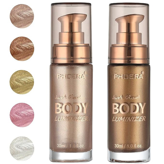 PHOERA Body Luminizer Highlighter, Waterproof Moisturizing and Glow For Face & Body, Face Body Glow Illuminator (101+103/Rose Gold+Glistening Bronze)-VivaGrace Women