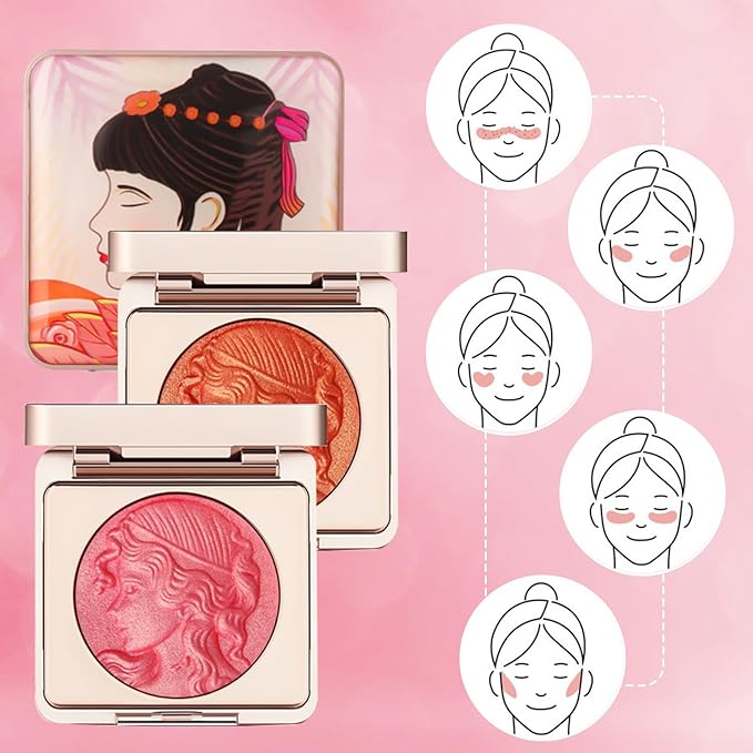 Embossed Smooth Powder Blush Palette for Cheeks,Matte Face Powder Blush Palette,Embossed Girl Blush for Cheeks,Natural Nude Long Lasting Powder Blush Palette for All Skins(Pink+Orange)-VivaGrace Women