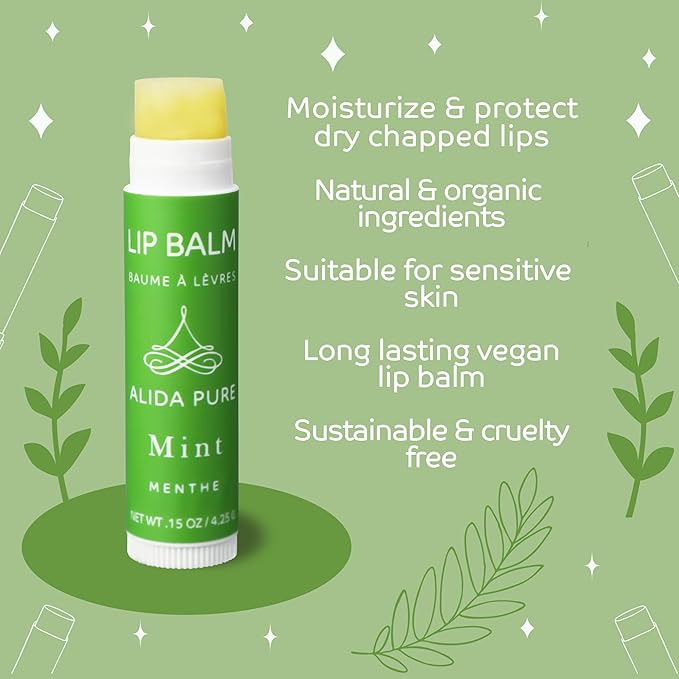 Mint Lip Balm Collection, Vegan Lip Balm Set, Beeswax Free, with Avocado Oil, Organic Jojoba Oil, and Vitamin E, Natural Moisturizer for Dry, Chapped Lips, 3 Tube Set-VivaGrace Women