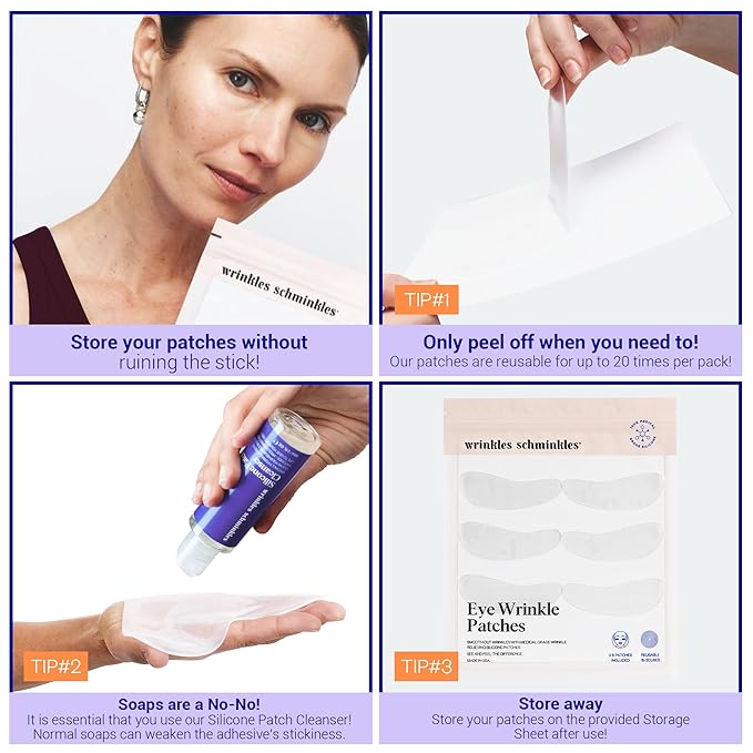 Wrinkles Schminkles Under Eye Wrinkle Starter Pack - Set of Reusable Under Eye Wrinkle Patches (3 pairs) + Silicone Patch Cleanser (2 oz) for Smoother Under Eyes & Fresh Look-VivaGrace Women