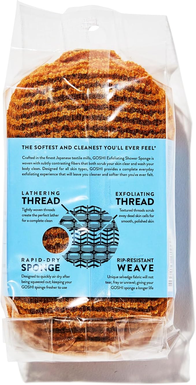 GOSHI Exfoliating Shower Sponge - Rip-Resistant, Rapid-Drying Exfoliating Bath Sponge for All Skin Types - Marigold Yellow - Made in Japan-VivaGrace Women