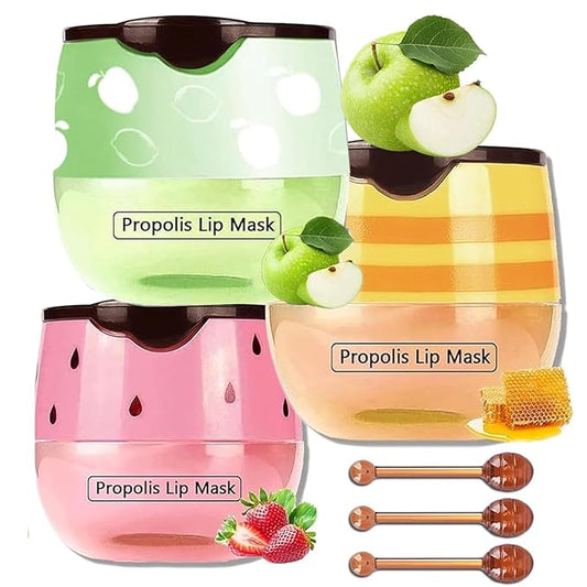 3 PCS Bee Lip Mask Lip Balm Honey Pot, Strawberry & Honey Lip Sleeping Mask Hydrating Prevention Dry and Cracked Lip Scrubs Exfoliator,Lip Mask Overnight Reduces Lip Lines-VivaGrace Women