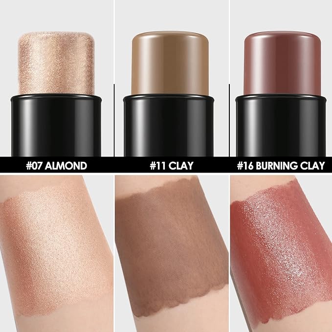 FOCALLURE 3 Pcs Cream Contour Sticks,Shades with Highlighter & Bronzer & Blush,Non-greasy Long-wear Face Contouring Pen,Easy to Sculpt the Face and Create a Lightweight Finishing Makeup,MEDIUM-VivaGrace Women