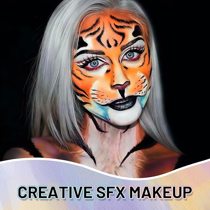 Orange Water Based Face Body Paint, 2.37 OZ Large Tube Full Coverage Face Paint for Tiger Pumpkin Cosplay, Washable Orange Body Painting Cream for Adult Carnival Halloween SFX Makeup-VivaGrace Women