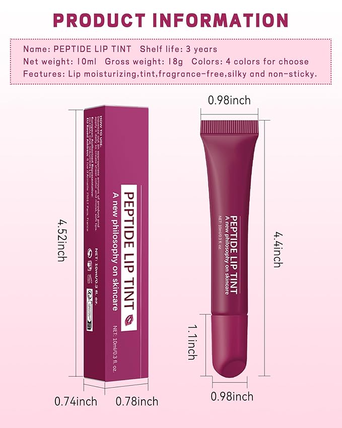 Tinted Lip Balm-1Pcs Raspberry Peptide Hydrating Lip Tint Moisturizer,Jelly Glossier Lip Treatment Balm,Non-Stick Lip Care Glow Reviver Lip Oil,Yummy Glowy Lip Gloss,Thanksgiving Makeup for Women-04-VivaGrace Women