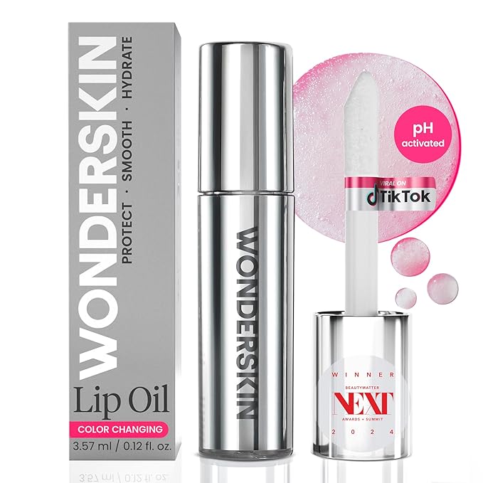 Wonderskin Lip Oil Rehab Serum - Color Changing Lip Oil from Clear to Pink - PH-activated, Non-sticky & Hydrating Tinted Serum for Dry Lips (Kissed)-VivaGrace Women