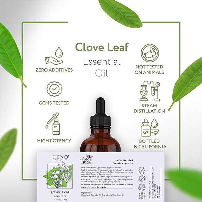HBNO California Bottled Clove Leaf Essential Oil 4 fl oz (120ml) Value Size - Natural Clove Leaf Oil - Perfect for Cleaning, Aromatherapy, DIY, Soap & Diffuser-VivaGrace Women