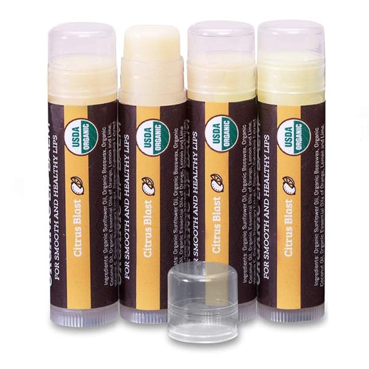 USDA Organic Lip Balm 4-Pack by Earth's Daughter - Citrus Flavor, Beeswax, Coconut Oil, Vitamin E - Best Lip Repair Chapstick for Dry Cracked Lips.-VivaGrace Women