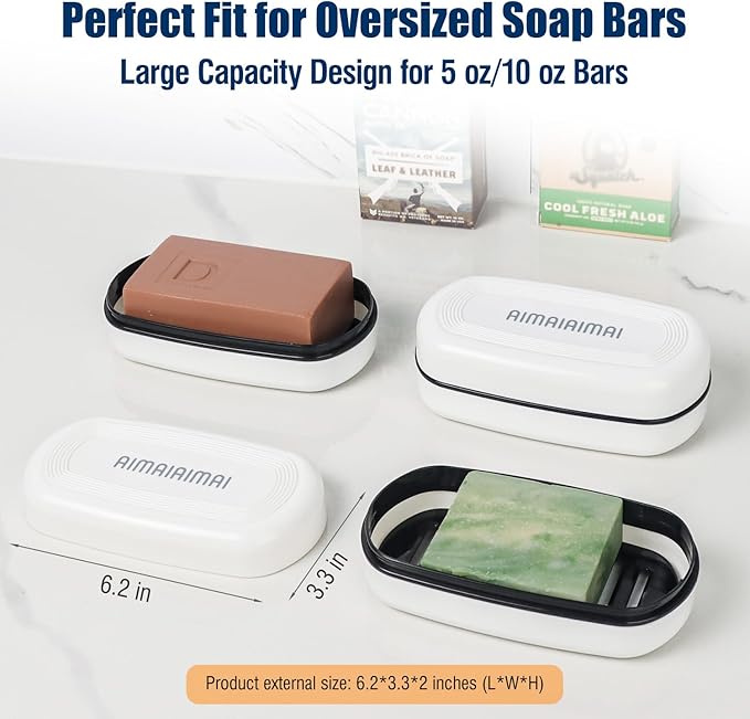 Shampoo Bar Holder Travel Case, Large Soap Holder for 5 oz/10 oz Oversized Bars, Durable & Versatile Storage Soap Container with Drainage Layer (1 Pack, White Style A-Large)-VivaGrace Women