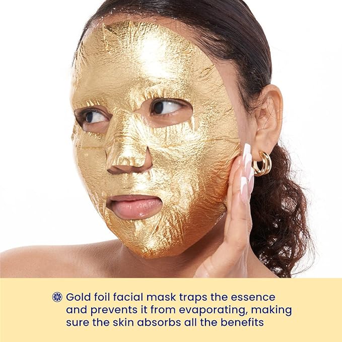 FACETORY K Beauty Face Mask Skin Care - BE BRIGHT BE YOU BRIGHTENING Sheet Mask with Gold Foil & Lemon Fruit | Glowing Gold Brightening Face Mask (5 Pack)
