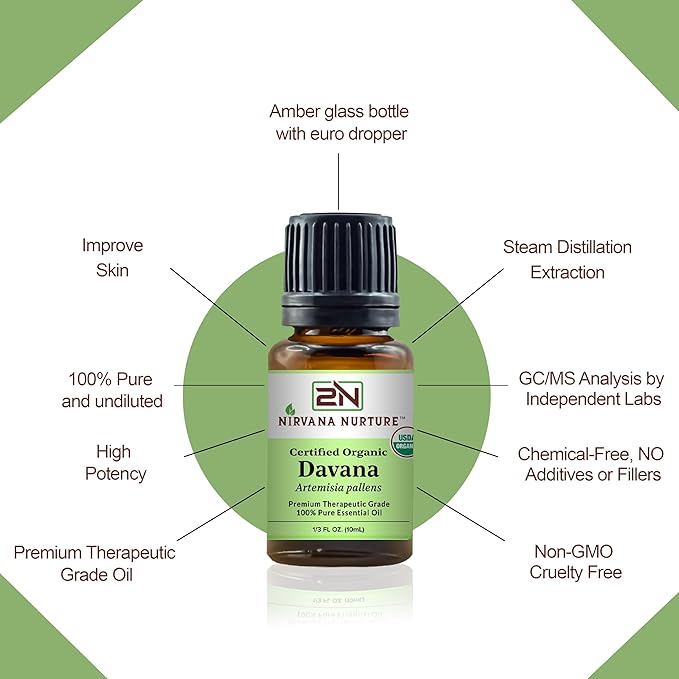 Davana Essential Oil USDA Certified Organic 100% Pure Premium Therapeutic Grade, Undiluted - Aromatherapy Diffuser for Calm and Relaxation, Skin Care, Hair Care-VivaGrace Women