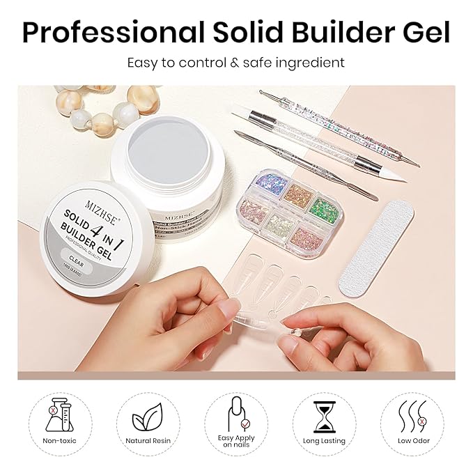 MIZHSE 100g Solid Builder Gel for Nails, Large Capacity Clear Hard Gel 3D Sculpting for Nail Art U V LED Builder Kit with 3D Silicone Pen, for Salon Home DIY-VivaGrace Women