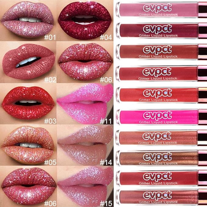 eevpct 2Pcs Mauve Red & Wine Red Matte to Glitter Liquid Lipstick Set Kit for Women Long Lasting Glossy Metallic Shimmer Sparkle Lipstick Lip Gloss 2+6-VivaGrace Women