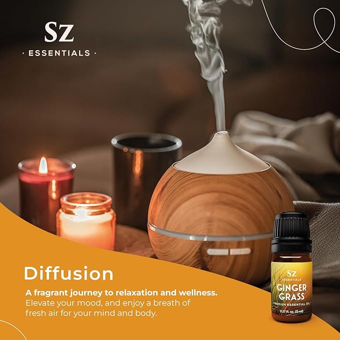 – Ginger Grass Essential Oil – 100% Pure & Undiluted (Cymbopogon martinii VAR. Sofia)– Fresh Citrusy Earthy Aroma – Aromatherapy, Perfumery, Skin Care – Therapeutic Grade - 1/6 oz. 5 mL-VivaGrace Women