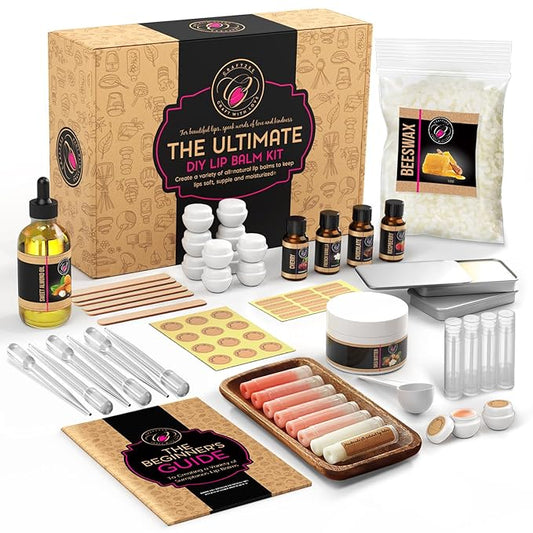 CraftZee Lip Balm Making Kit - DIY Lip Gloss Kit with Natural Beeswax Base, Shea Butter, Sweet Almond Oil, Essential Oils, Tubes, Jars & More Craft Kit For Adults-VivaGrace Women