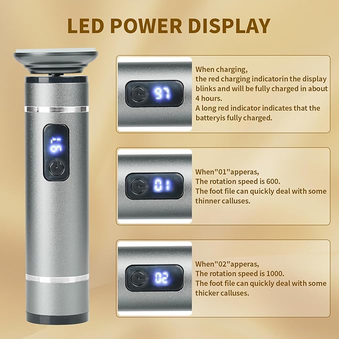 The 2025 Latest Model Electric Feet Callus Remover,Electric Foot Files for Men & Women,Electric Callus Remover for Feet Dead Skin and Calluse,Rechargeable Digital Feet Callus with 4 Grinding Heads-VivaGrace Women