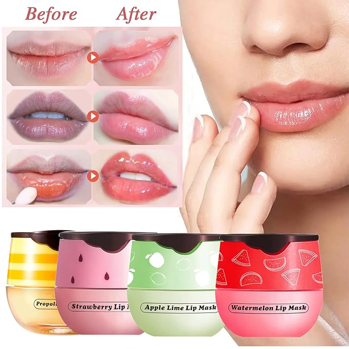 3 PCS Lip Balm Honey Pot, Honey & Apple Lime & Watermelem Lip Mask Vitamin E & Moisturizing Propolis Sleeping Lip Mask Prevention Dry and Cracked Lip Scrubs Exfoliator, Christmas Gifts-VivaGrace Women