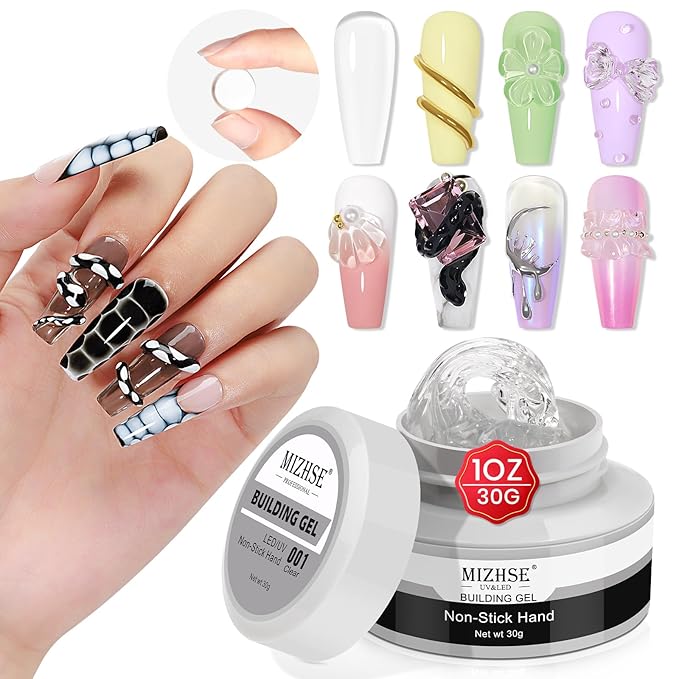MIZHSE Clear Solid Builder Gel For Nails, 30g Non-Sticky Nail Extension Hard Builder Gel, Nail Strengthen 3D Sculpting Nail Art for Carving Modeling Soak Off Manicure Home-VivaGrace Women