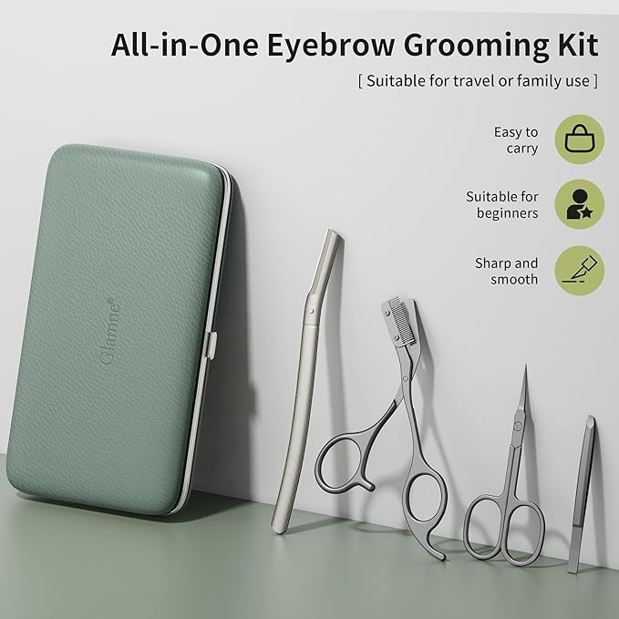 Eyebrow Trimmer Kit Scissors Tweezers Razor Facial Shaver Grooming Set with Mirror Travel Cases-VivaGrace Women