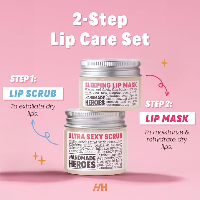 Handmade Heroes 100% Natural Coconut Lip Exfoliator & Lip Mask Gift Set - Gentle Exfoliant Sugar Lip Polish & Moisturizer for Chapped & Dry Lips-VivaGrace Women