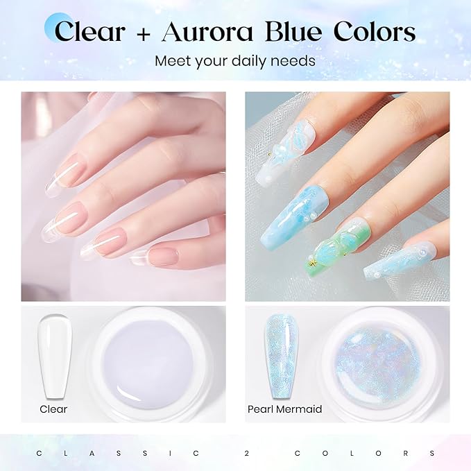MIZHSE Non-Sticky Solid Builder Gel, Aurora Blue and Clear Sculpting Gel for Nails, Mermaid Pearl Building Carving Modeling Hard Extension 3D Nail Art Salon Home DIY-VivaGrace Women