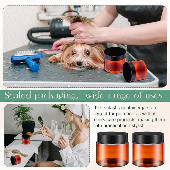 SATINIOR 24 Pieces Empty Clear Plastic Jars with Lids Round Storage Containers Wide Mouth for Beauty Product Cosmetic Cream Lotion Liquid Butter Craft and Food(Amber Lid,6 oz)-VivaGrace Women