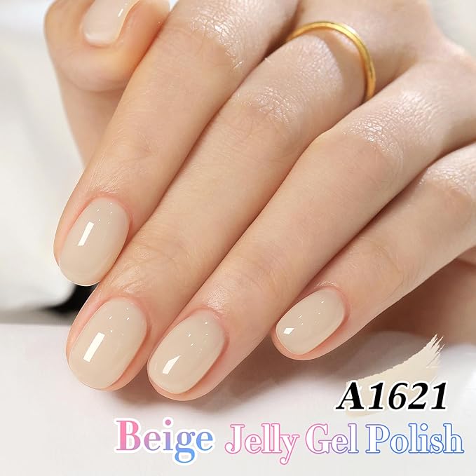 Double Rhythm 0.50 OZ Translucent Gel Polish Same Color Same Bottle Sheer Pastel Neutral Natural Milky 15 ML Jelly UV Nail Art DIY at Home (Beige-A1621)-VivaGrace Women