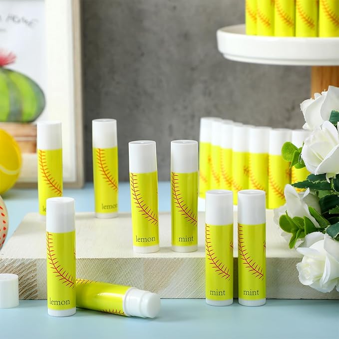 24 Pcs Softball Lip Balm Softball Team Gifts Softball Party Favors Softball Lip Balm Gift for Softball Team Softball Party Guest Supplies-VivaGrace Women