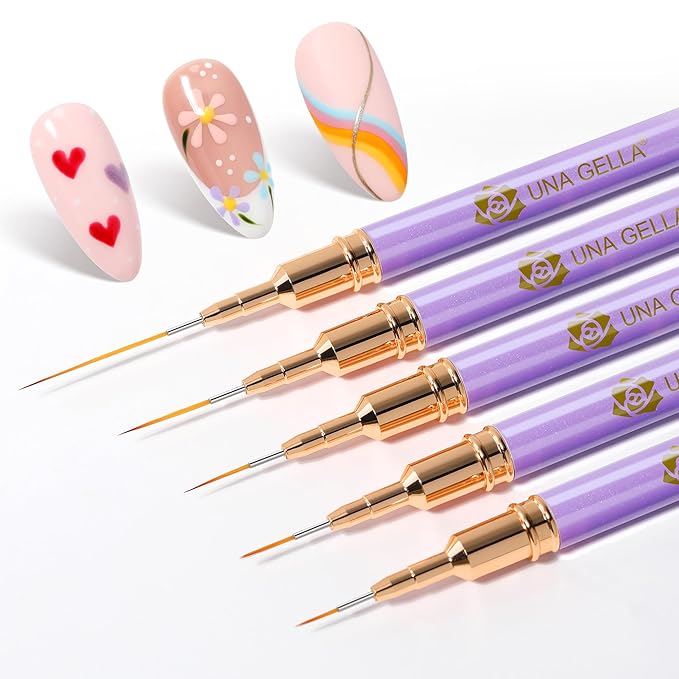 UNA GELLA Nail Art Pens Metallic, Liner Brushes Set For Nail Art Gel Polish, 5Pcs Purple Color, Detail Nail Art Design Painting Brush Set For Nails Gel Fine Drawing Nail Tools, Sizes 7/9/11/15/25mm-VivaGrace Women