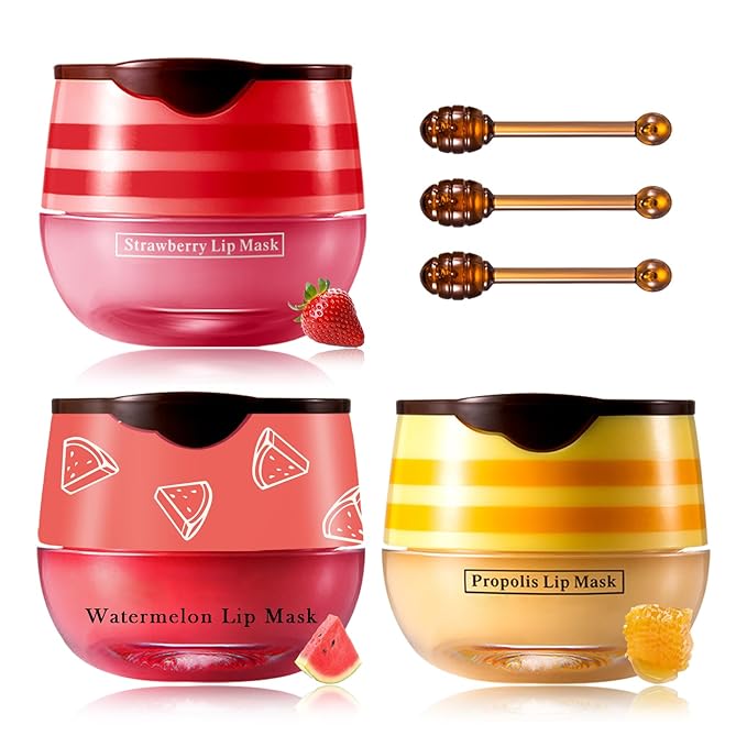 Honey Lip Balm (Strawberry, Watermelon) - Smooth, Hydrating Propolis Lip Mask Overnight Scrubs Exfoliator, Natural Ingredients, Lip Care Set-VivaGrace Women