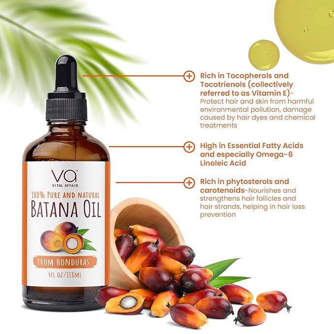Batana Oil-Hair Growth Oil-4 Fl Oz-Glass Bottle-Cold Pressed-100% Raw-Dr Sebi Recommended-Essential Nutrients-For Women & Men-VivaGrace Women